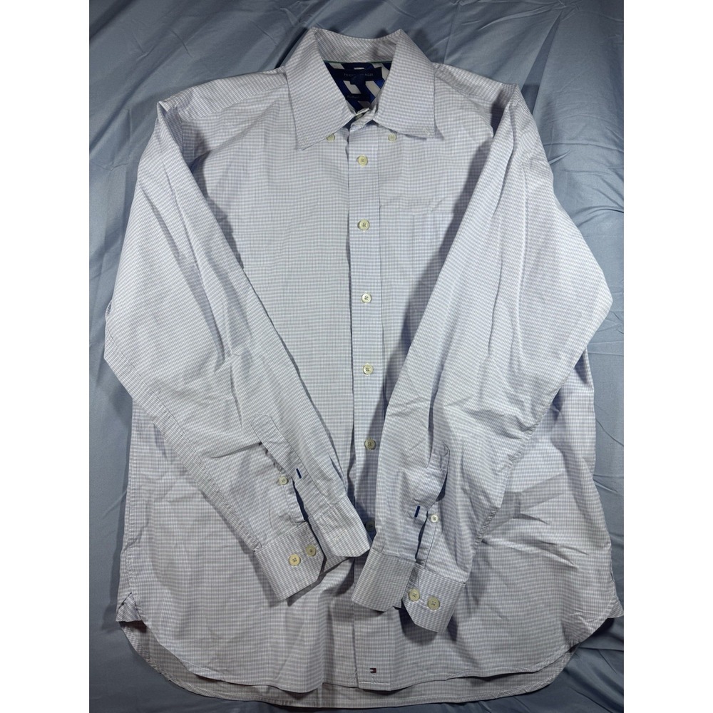 Tommy Hilfiger Men's Blue & White Checkered Long Sleeve Button Up Shirt Size L